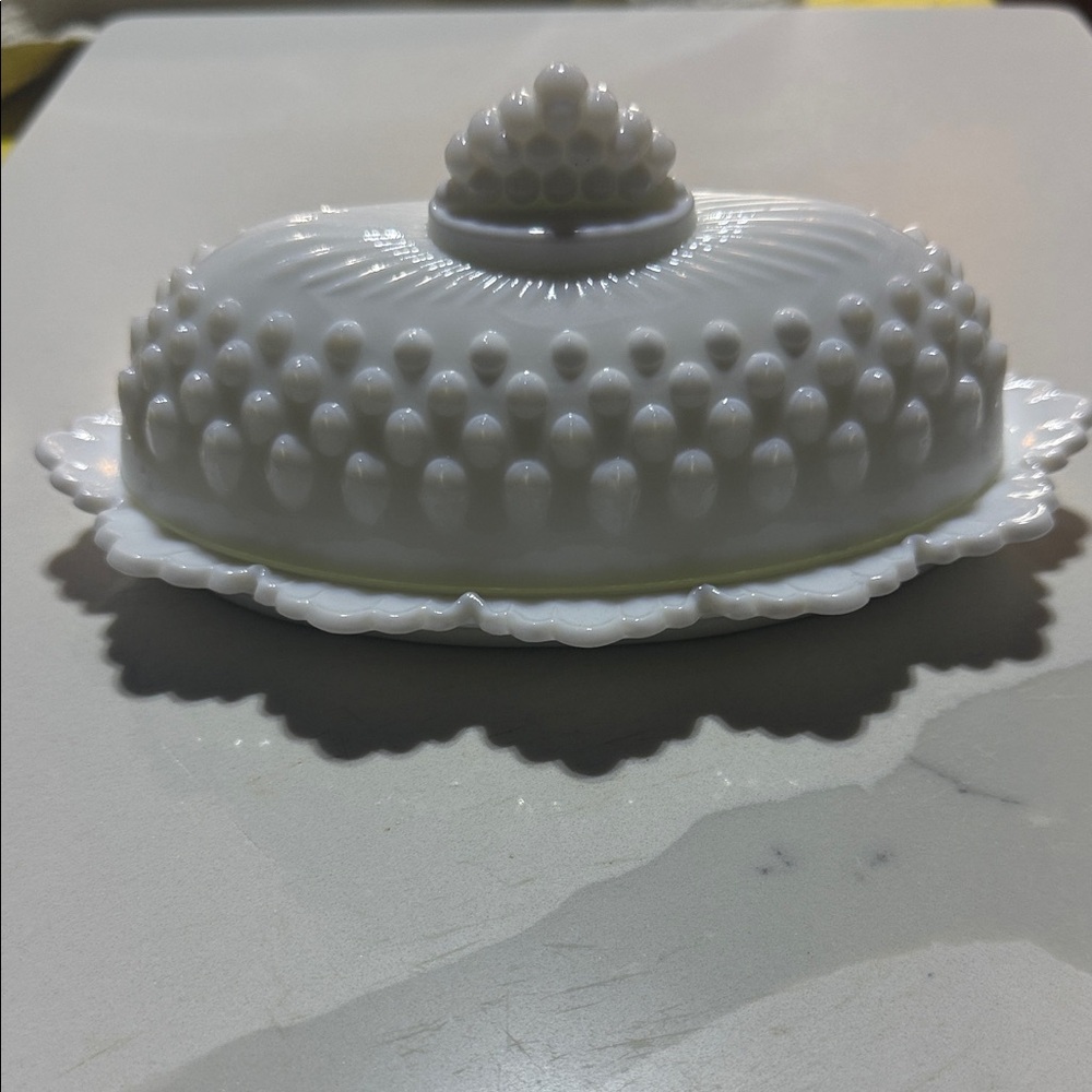 White Hobnail Butter Dish